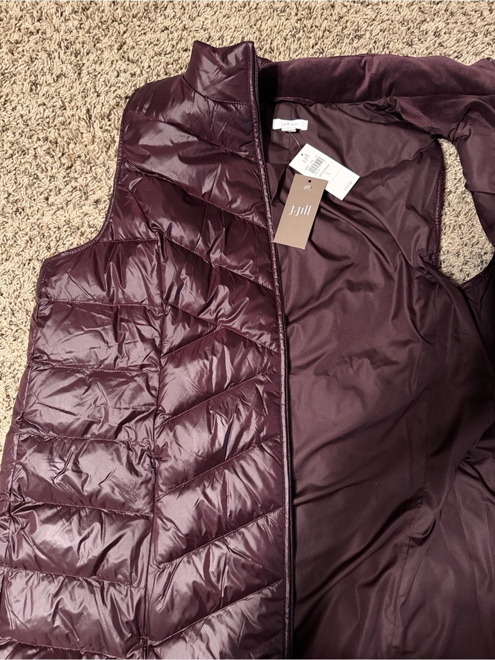 NWT J.Jill Down Quilted Puffer Vest Large Spiced Wine Lightweight